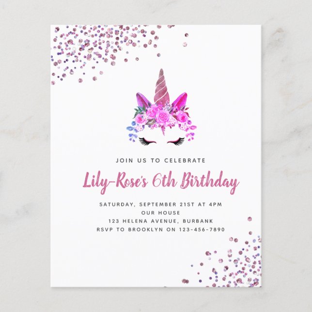 PAPER Unicorn Face Glitter Birthday Invitation (Front)