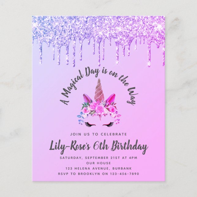 PAPER Unicorn Face Glitter Birthday Invitation (Front)