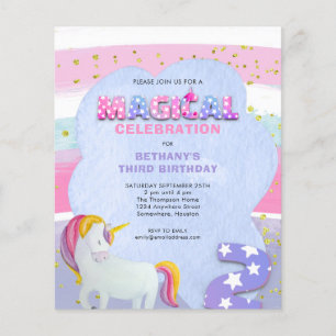 PAPER   Unicorn Magical 3rd Birthday Invitation