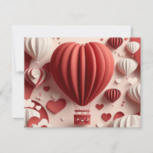 Paper Valentines day heart hot air balloons Holiday Card