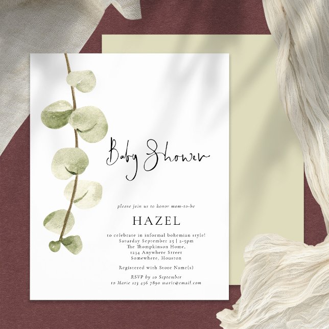 PAPER | Watercolor Eucalyptus Script Baby Shower (Creator Uploaded)