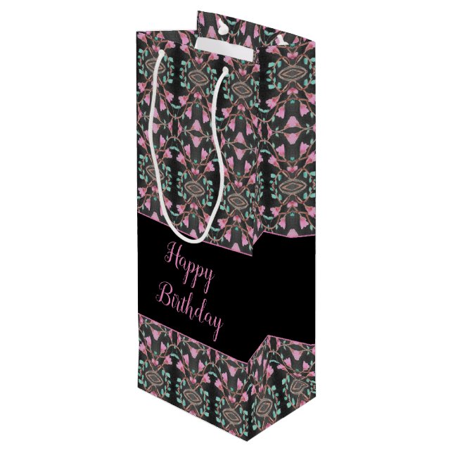 Paper Wine Sweet Patterned Black Gift Bag (Back Angled)