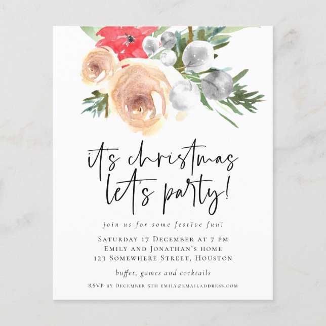 PAPER | Winter Florals Christmas Lets Party Invite (Front)