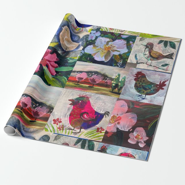 Paper  with birds and flowers (Unrolled)