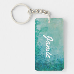 Paper With Blue, Green, And Black Paint Abstract Key Ring