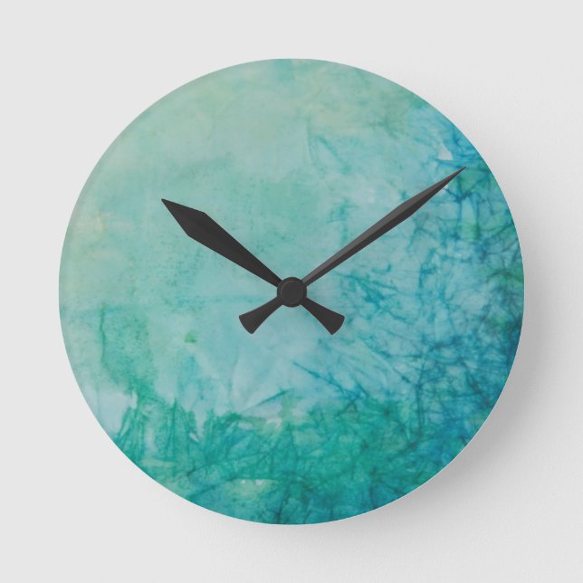 Paper With Blue, Green, And Black Paint Abstract Round Clock (Front)