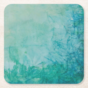 Paper With Blue, Green, And Black Paint Abstract Square Paper Coaster