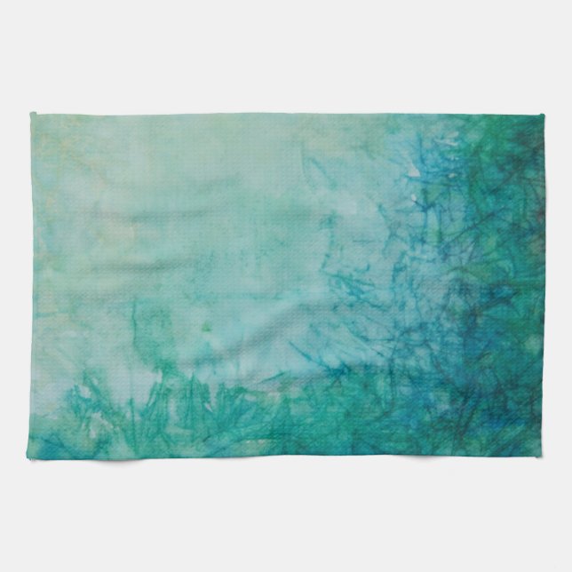 Paper With Blue, Green, And Black Paint Abstract Tea Towel (Horizontal)