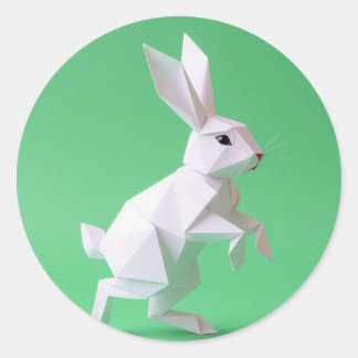 Paper work of rabbit in green world classic round sticker