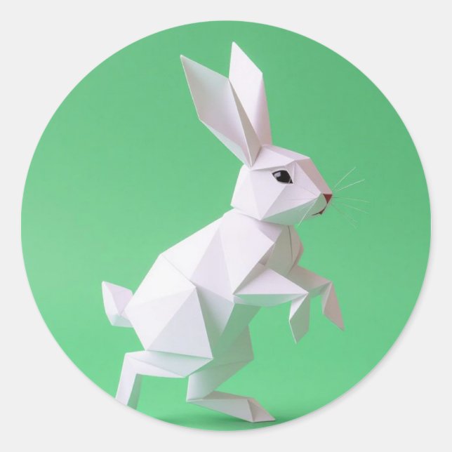 Paper work of rabbit in green world  classic round sticker (Front)