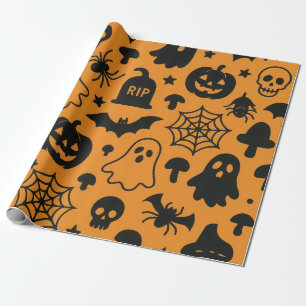Paper wrapping paper with Halloween-themed pattern