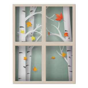 Papercut Aspen Trees in Autumn Window Faux Canvas Print
