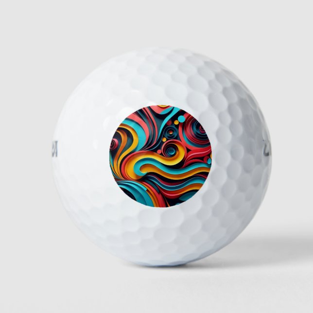  Papercut Colourful Waves Artwork Golf Balls (Front)