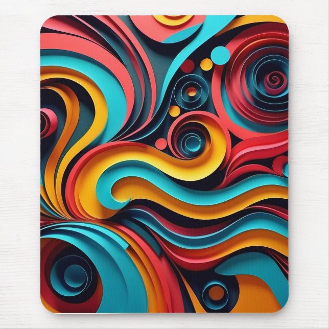  Papercut Colourful Waves Artwork Mouse Pad (Front)
