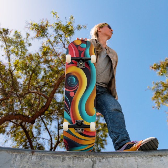  Papercut Colourful Waves Artwork Skateboard (Outdoor 1)