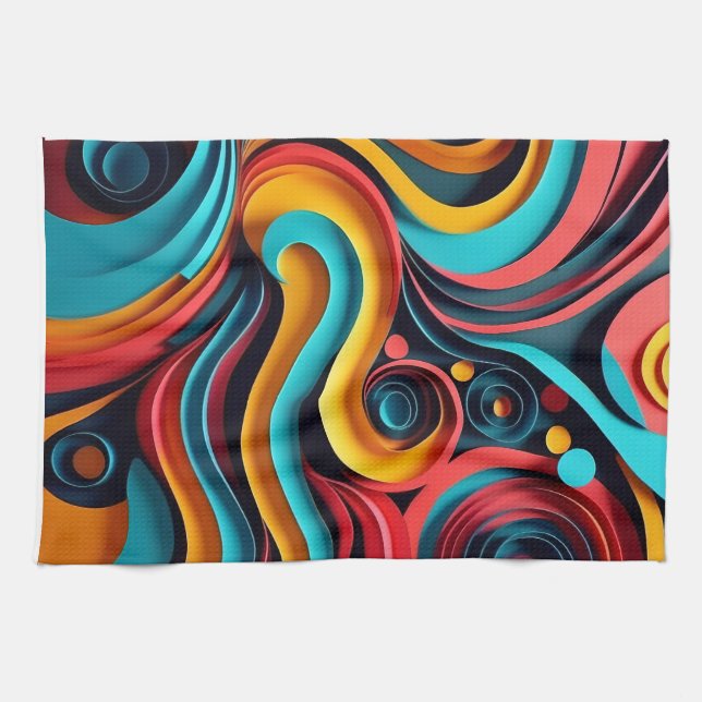  Papercut Colourful Waves Artwork Tea Towel (Horizontal)
