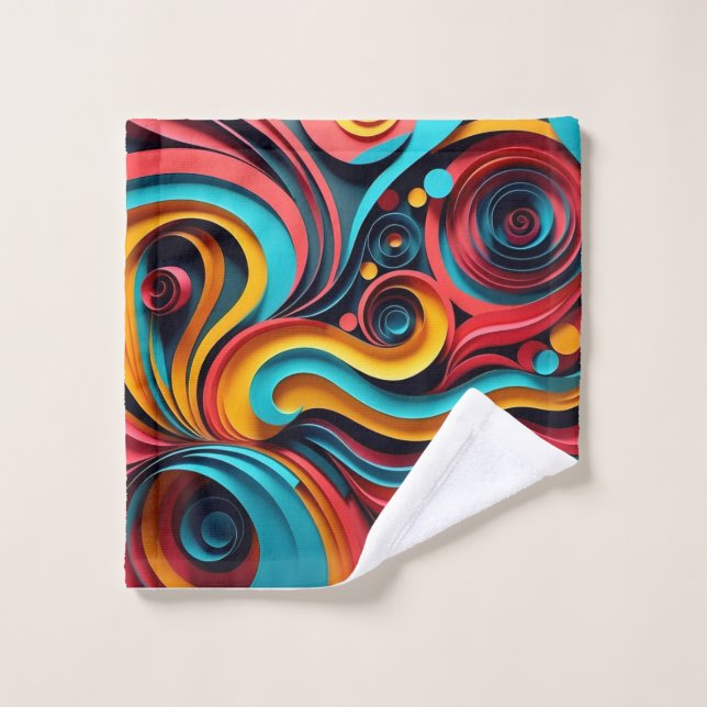  Papercut Colourful Waves Artwork Wash Cloth (Wash Cloth)