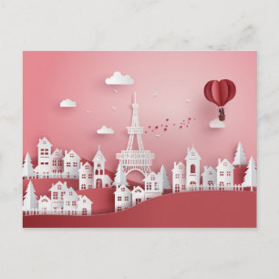 Papercut Couple Hot Air Balloon in Paris Postcard