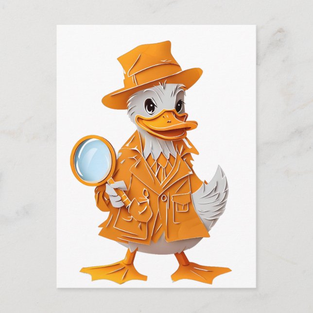 Papercut Detective Duck in Orange Suit Postcard (Front)