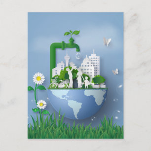 Papercut Earth Day Conservation Faucet & City Postcard