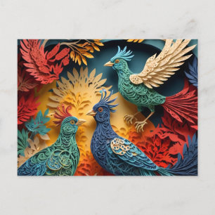 Papercut Fantasy Birds Postcard