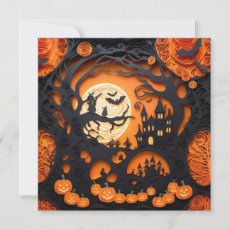 Papercut Halloween Scene Invitation