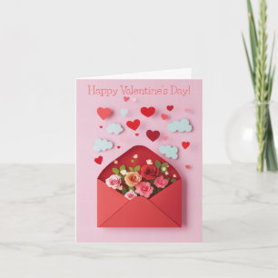 Papercut Heart and Flowers Valentine's Greeting Holiday Card