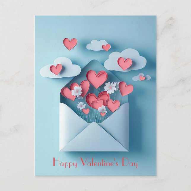 Papercut Heart and Flowers Valentine's Greeting Postcard (Front)
