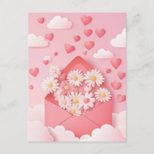 Papercut Heart and Flowers Valentine's Greeting Postcard