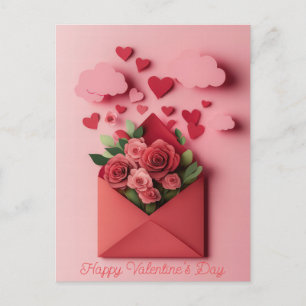 Papercut Heart and Flowers Valentine's Greeting Postcard