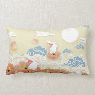 Papercut Mid Autumn Bunnies, Lotus, Moon Lumbar Cushion