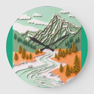Papercut Mountain design Large Clock