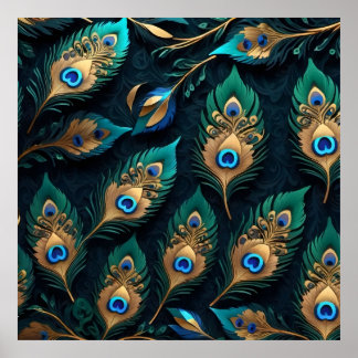 Papercut Peacock Feathers Pattern Poster