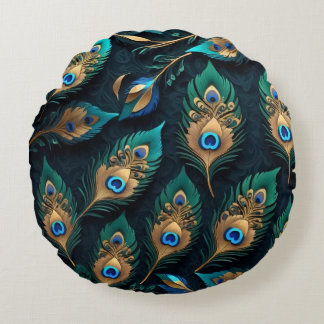 Papercut Peacock Feathers Pattern Round Cushion