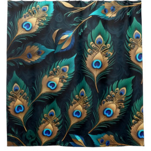 Papercut Peacock Feathers Pattern Shower Curtain
