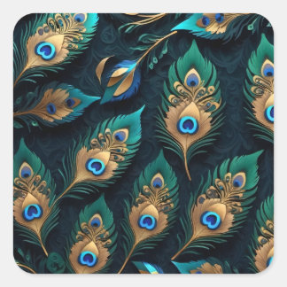 Papercut Peacock Feathers Pattern Square Sticker