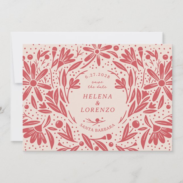 Papercut Rustic Flowers Antique Red Save The Date (Front)