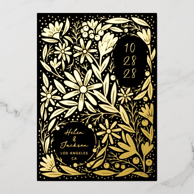 Papercut Rustic Flowers Black Save the Date (Front)