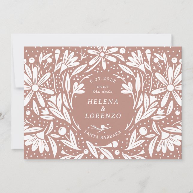 Papercut Rustic Flowers Fusty Rose Save The Date (Front)