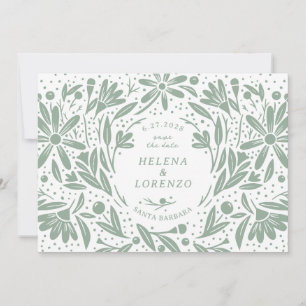 Papercut Rustic Flowers Sage Green Save The Date
