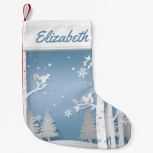 Papercut Winter Forest and Squirrels Small Christmas Stocking