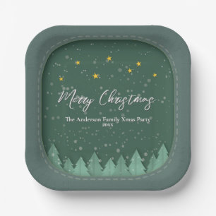 Papercut Winter Forest Evergreen Christmas Party Paper Plate