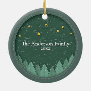 Papercut Winter Forest Evergreen Trees Photo Ceramic Ornament