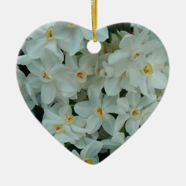 Paperwhite Narcissus Delicate White Flowers Ceramic Tree Decoration (Front)