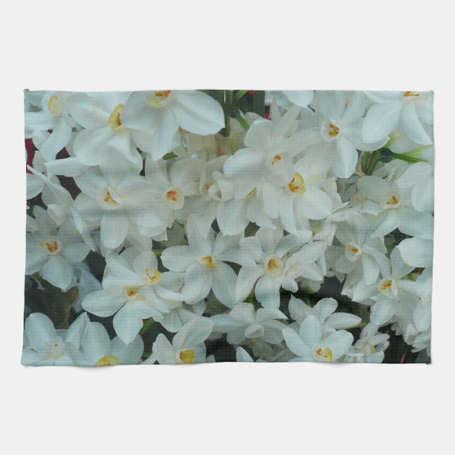 Paperwhite Narcissus Delicate White Flowers Tea Towel (Horizontal)