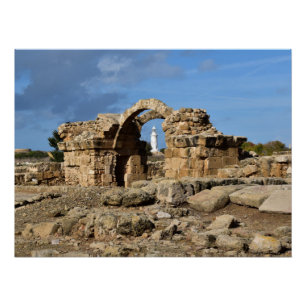 Paphos archaeological park, ruins and lighthouse poster