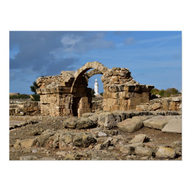Paphos archeological park, ruins and lighthouse poster (Front)