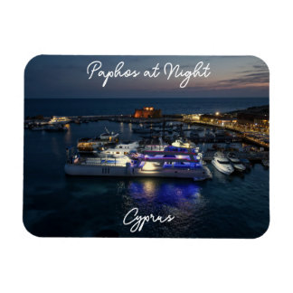 Paphos Castle and harbor night drone view Magnet