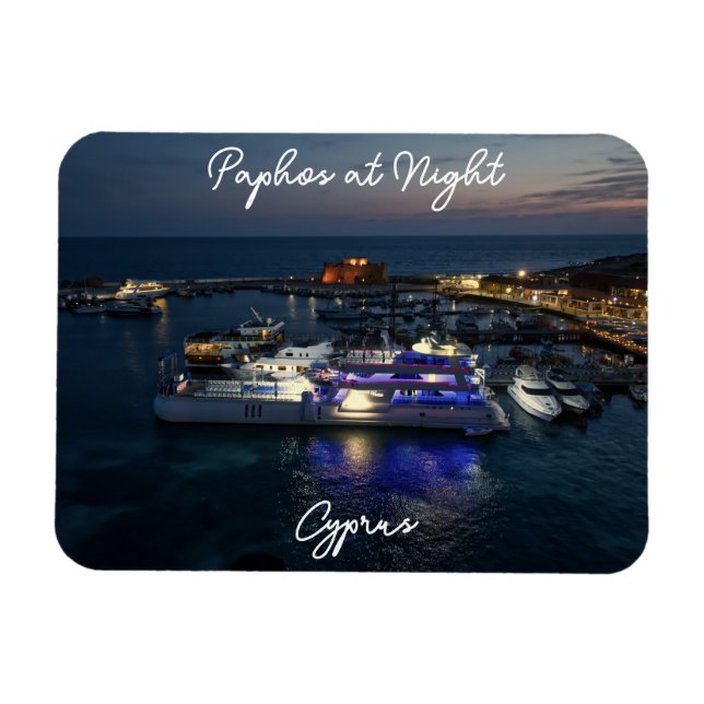 Paphos Castle and harbor night drone view Magnet (Horizontal)