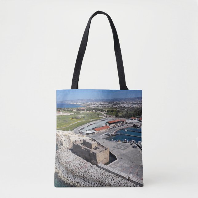 Paphos Castle and Harbor with lighthouse Tote Bag (Front)